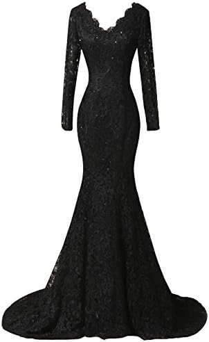 DKBridalWomen's Long Sleeves Mermaid Formal Prom Evenning Dresses Lace Beaded Party Gowns