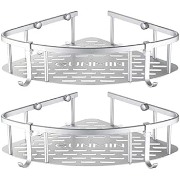 GUNMIN No Drilling Bathroom Corner Shelf Drill-Free Bathtub Shower Shelves Aluminum Shower Caddy Adhesive Kitchen Storage Basket, Matt Finish - 2 Pack (G-901112)