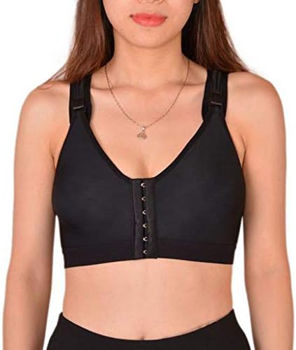 ASOBIMONO Women Post-Surgical Sports Support Bra Front Closure with Adjustable Straps Padded Wirefree Racerback Yoga Bras
