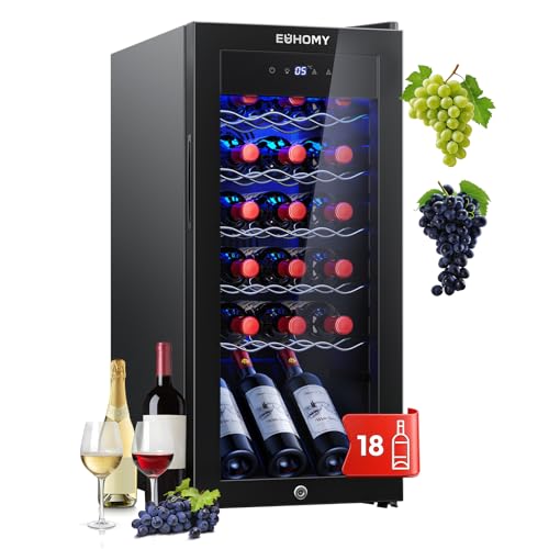 EUHOMY 45L Weinkühlschrank für 18 Flaschen, Freistehender Wein- und Getränkekühlschrank mit Glastür, Digitaler Temperaturregelung und Schloss, Für Rot