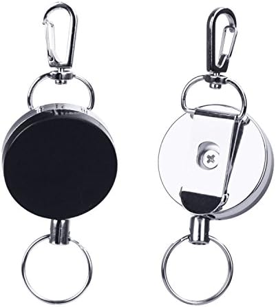 2-Pack Heavy Duty Retractable Badge Holder Half Metal Key Reels Retracting Badge Clips with Metal Casing, Steel Cord Reel