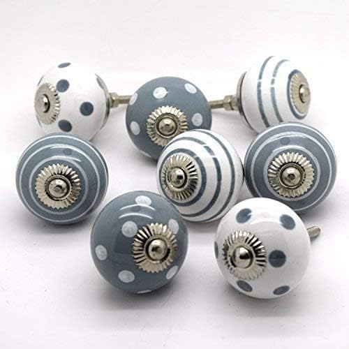 Pushka HomeSet of 8 Grey White Ceramic Cupboard Door Knobs, Pack of 8