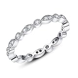 Jane Stone 925 Sterling Silver Cubic Zirconia Halo Rings Crystal Round Wedding Jewelry Eternity for Brides Women Size 7-9