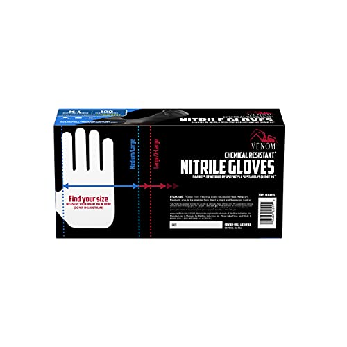 Venom ChemicalResistant Disposable Nitrile Gloves, Black, Size Medium