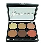 Celavi Contour and Highlight 6 Color Palette w/ Dual Headed Sponge and Built in Mirror Easy To Use Kit (Cream)