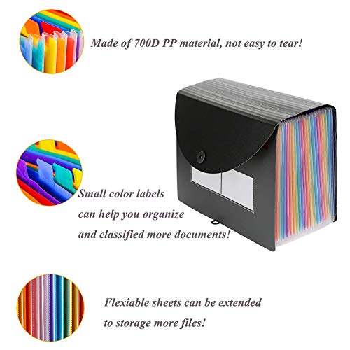 QUTAWAY Expanding File Folder 24 Pockets Accordion File Organizer with Cover New Version A4 Plastic Portable File Filing Document Holder Wallet with Lid (Rainbow, Updated Cover