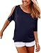 Haola Women's Summer Casual T Shirts Cold Shoulder Short Sleeve Blouse Solid Cute Tops M NavyBlue