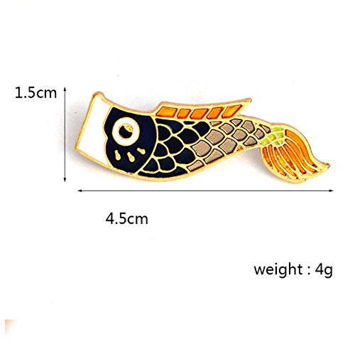 Autumn Water Japanese Koinobori Windsock Carp Wind Sock Flag Fish Brooches Pin Black Enamel Broche Badge Safe Lapel Pin for Boys - Thumbnail 3