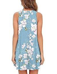 Sherosa Vestido de verano para dama, estampado floral, sin mangas, manga corta, bolsillos casuales, suelto, playera