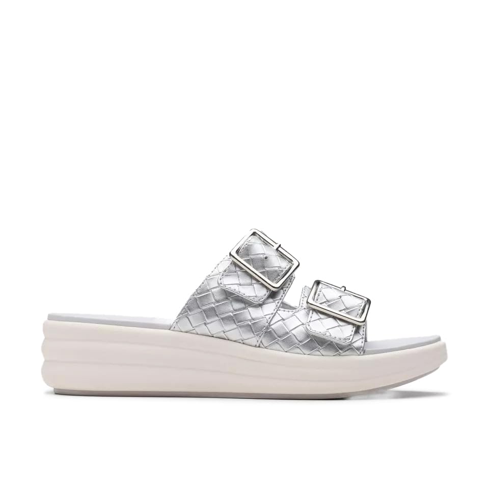 Clarks Women’s Casual Slide Sandal, Silver Metallic, 9.5 Wide