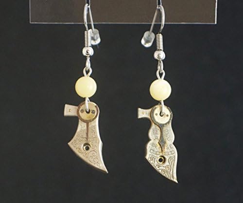 Steampunk Earrings - Yellow Opal and Engraved Watch Balance Staffs