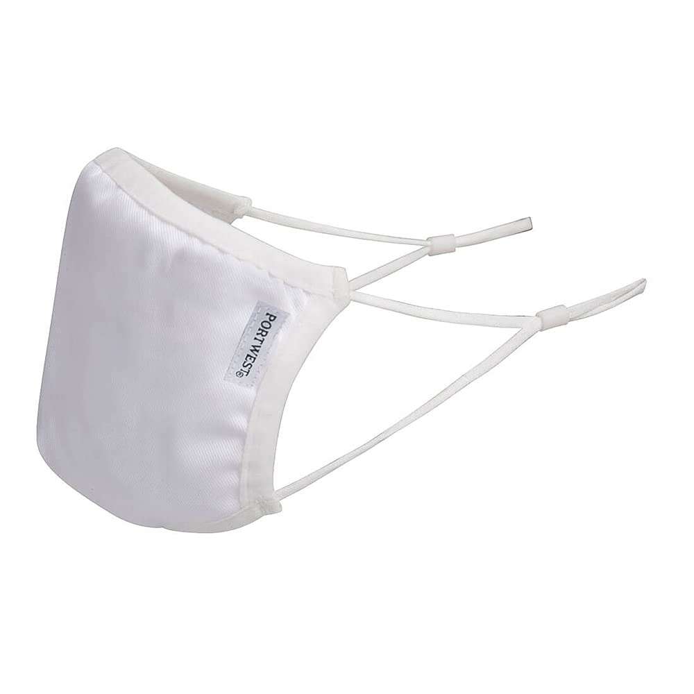 Portwest 3-Ply Anti-Microbial Fabric Face Mask (Pk25), Size: One Size, Colour: White, CV33WHR