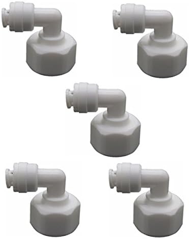 OUMEIXING 1/2"-1/4" Elbow Quick Push Connector Fitting RO Valve Pipe Water Filter System White Pack of 5