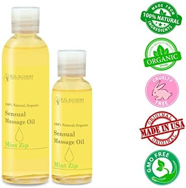 100% Natural &amp; Organic, Edible Massage Oil for Body. Essential oils perfect for couples. Erotic flavor: Mint Zip - sends the right message (2 Fl Oz + 4 Fl Oz, Mint Zip)