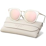 SojoS Fashion Polarized Sunglasses for Women UV400 Mirrored Lens SJ1057 With Gold Frame/Pink Polarized Lens with Soft Case