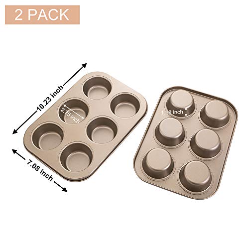 E-Gtong Nonstick Bakeware Set, 6-Piece Toaster Oven Baking Pan Set with Nonstick Coating, Includes Large Baking Sheet, Round Baking Pan, Loaf Pan, Round Cake Pan, 6-Cup Mini Muffin Pans-Easy to Clean