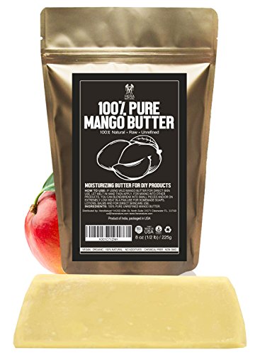 Raw, Unrefined Mango Butter Bar, Amazing Moisturizer, Use Alone or in DIY Body Butters, Soaps, Lotions and lip balm - 100 Percent Pure and Fresh (USA) - 1/2 lb (8 oz)