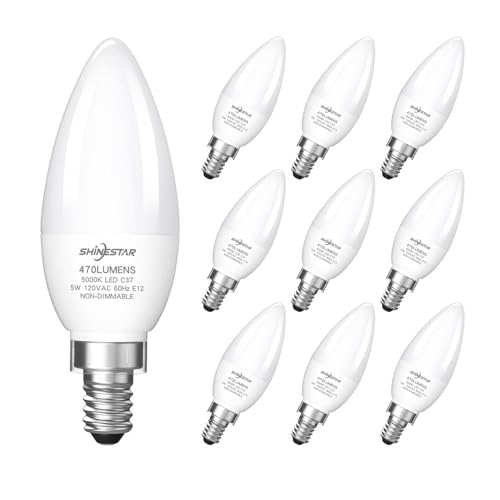 SHINESTAR 9-Pack LED Ceiling Fan Light Bulbs, 40 Watt Equivalent, Daylight 5000K, E12 Candelabra Base, Chandelier Light Bulbs, Non-dimmable
