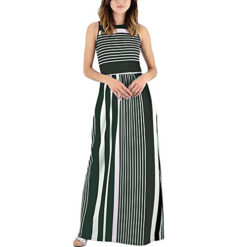 GOVOW Women's Sleeveless Striped Loose Plain Maxi Dresses Casual Long Boho Dresses(S,ZZ-Green)
