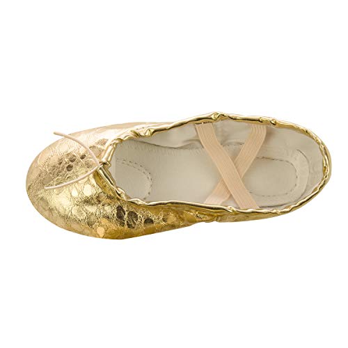 XJX Girls Leather Ballet Dance Shoes Split Sole Ballet Slipper Yogu Shoes Gold 01 30