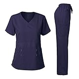 Women's Scrubs Set Stretch Ultra Soft V-NECK Top and Pants Navy S