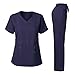 Dagacci Medical Uniform Women's Scrubs Set Stretch Ultra Soft V-Neck Top and Pants Navy Blue L