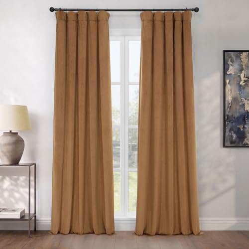 HPD Half Price Drapes Heritage Plush Velvet Curtains 96 Inches Long Room Darkening Curtains for Bedroom & Living Room 50W x 96L, (1 Panel), Spiced Rum