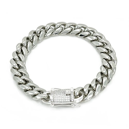 12mm 8.5" cuban link bracelet 14k white gold plate…