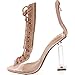 Clear Translucent Transparent Lace Up Peep Toe Ankle bootie w Perspex Block Heel