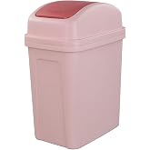 Asking 1.8 Gallon Small Trash Can with Swing Lid, Plastic Garbage Bin, Pink | Swing-top Lid Rectangular Waste Bin, Small Bathroom Garbage Can for Home, Office, Toilet, Bedroom, Living Room