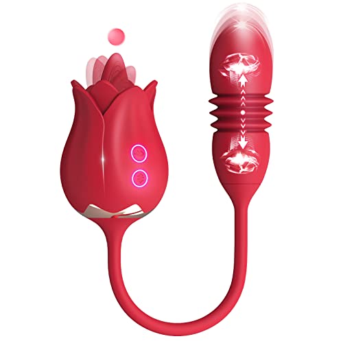 Rose Toy for Women - Clitoral Licking Vibrator with Thrusting Dildo,G Spot Stimulator Anal Massager with 10 Vibrations &Thrusts and 7 Tongue Licking Patterns,Adult Sex Toys for Couples Sexual Pleasure