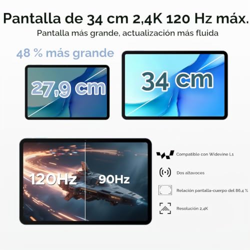 POPUX P13 Pro Tablet 13.4 Inch,Android Tablet 16, 2.4K 120Hz, Gemini AI | 48GB RAM + 256GB ROM, T7280, 12000mAh, WiFi 5, 4G LTE, 16MP + 8MP, Tablet with Keyboard, Stylus and Case, Black