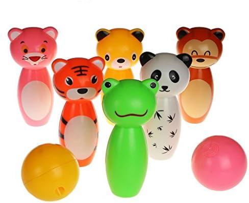 SILINBO 8 Pieces Cute Animal Multicolor Bowling Toy Set Skittle Kit Education Toys for Baby Kids 18 Months and up