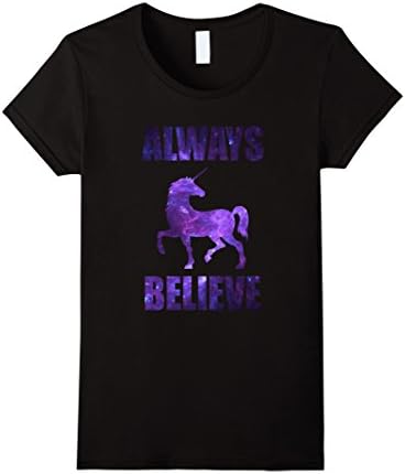 Women's Always Believe Unicorn Shirt - Graphic Galaxy T-Shirt XL Black