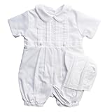 White Cotton Blend Pique Christening Baptism Knicker and Hat - Size 6 Month