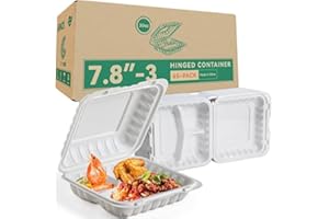 LEOBOX Food Containers Mineral Filled PP Plastic - 7.8 Inch 30oz 65 Pack BPA Free 3 Compartments Shrink Wrap To Go Boxes | Freezer & Microwave Safe for Takeout | White Reusable & Disposable Container