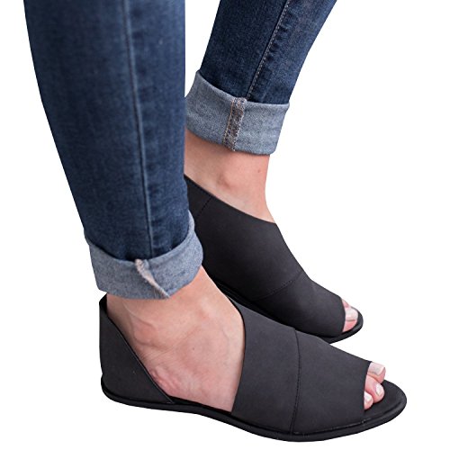 JeanewPole1 Womens Casual Slip On D'orsay Flats Peep Toe Cutout Asymmetrical Sandals Shoes Loafers