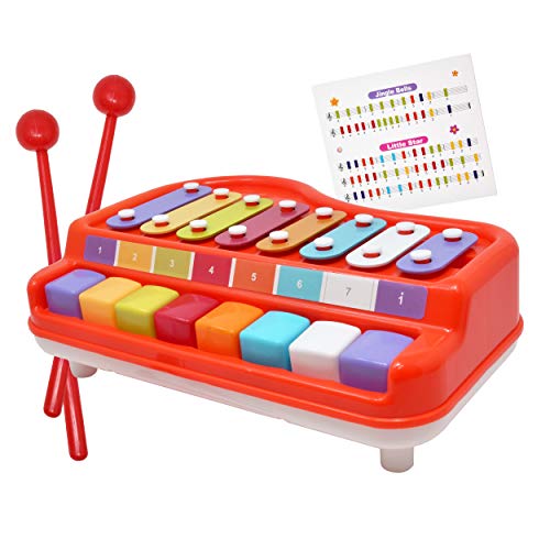 2 In 1 Xylophone for Kids, For your Mini Musician / Piano / Casio Musical Toy, Bright Multi-Colored Keys, Instrument for Babies, Toddlers and Preschoolers, With Music Cards Songbook