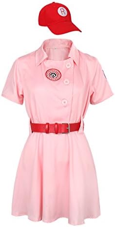 Women Peaches Dottie Baseball Costume Dress Girls Sports Outfit With Hat &amp; Belt (Large)