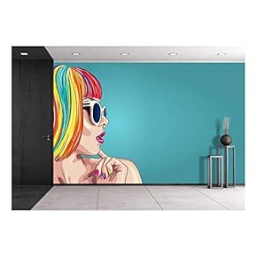 Vector Beautiful Woman Wearing Colorful Wig and White Sunglasses. - Removable Wall Mural | Self-Adhesive Large Wallpaper - 100x144 inches