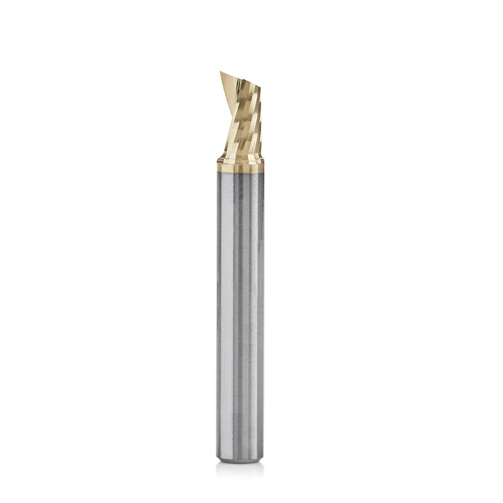 Amana Tool 51479-Z SC Spiral O Single Flute ZrN Coated Aluminum Cutting 1/4 D x 3/8 CH x 1/4 SHK x 2 Inch Long Up-Cut Router Bit withMirror Finish