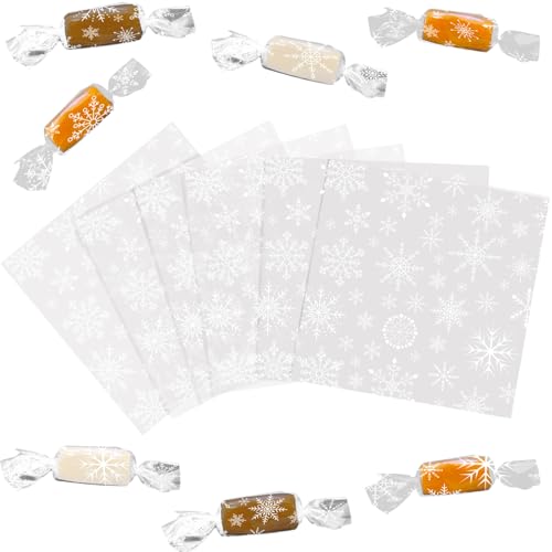 DIYASY 600 Pcs Christmas Candy Wrappers for Caramels, Clear Cellophane Wrapper Xmas Nonstick Chocolate Wrapping Wax Paper Sweets Holiday Baking Packaging 5
