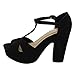 BAMBOO EF51 Women's Platform Criss Cross T-Strap Buckle High Block Dress Heels