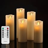 Vinkor Flameless Candles Battery Operated Candles Set Decorative Flameless Candles 4" 5" 6" 7" 8" Classic Real Wax Pillar with Moving LED Flame & 10-Key Remote Control 2/4/6/8 Hours Timer