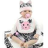 NPKDOLLs Reborn Baby Doll Soft Silicone 22inch 55cm Magnetic Lovely Lifelike Cute Lovely Cat Bib Little Baby Boy Girl Toy