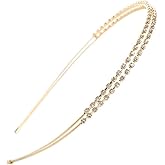 Ruihfas Silver/Rose Gold Tone Double Rows Crystal Rhinestones Fashion Headbands Wedding Party Hair Hoop Band Hairband Headwear for Women (Gold)