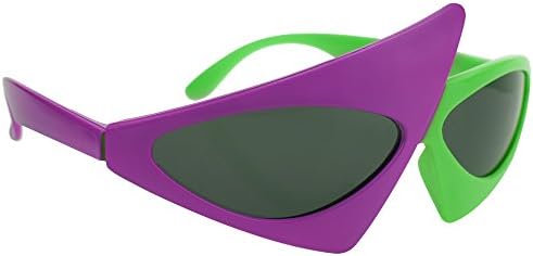 QBStrong Roy Purdys Glasses, Stylish Novelty Party Glasses with 2-Color Neon Green and Hot Purple, Novelty Asymmetric Glasses for Rave, Skateboard, Festivals