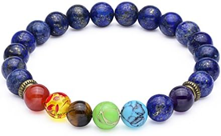 SROMAY 7 Chakra Lava Stone Diffuser Bracelet Crystal Reiki Healing Balancing Natural Gemstone Round Beads