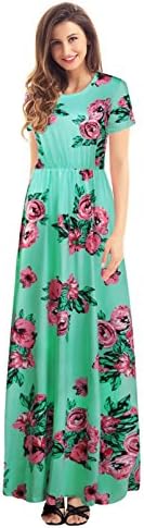 Anniblue Women's Boho Long Maxi Summer Casual Floral Dresses For Women,Green,Large