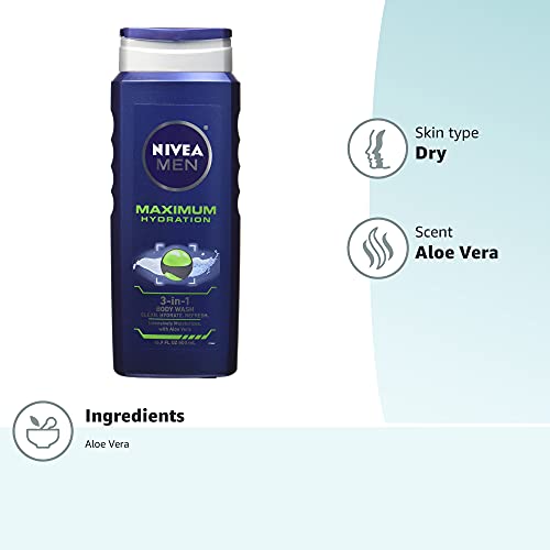 NIVEA FOR MEN MAXIMUM HYDRATION 3-IN-1 BODY WASH – 16.9 OZ